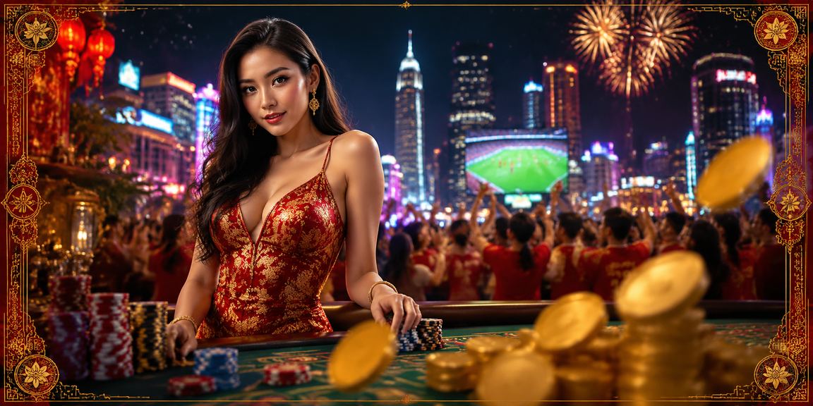 Cảnh ban đêm sôi động tại TP. Hồ Chí Minh với bảng hiệu neon casino và cá cược trực tuyến